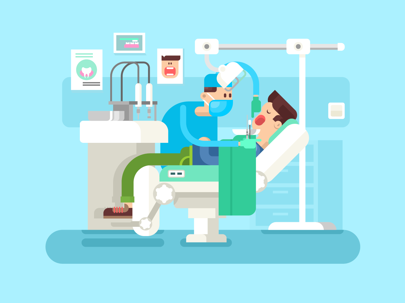 Dentist treats a patient flat vector illustration
