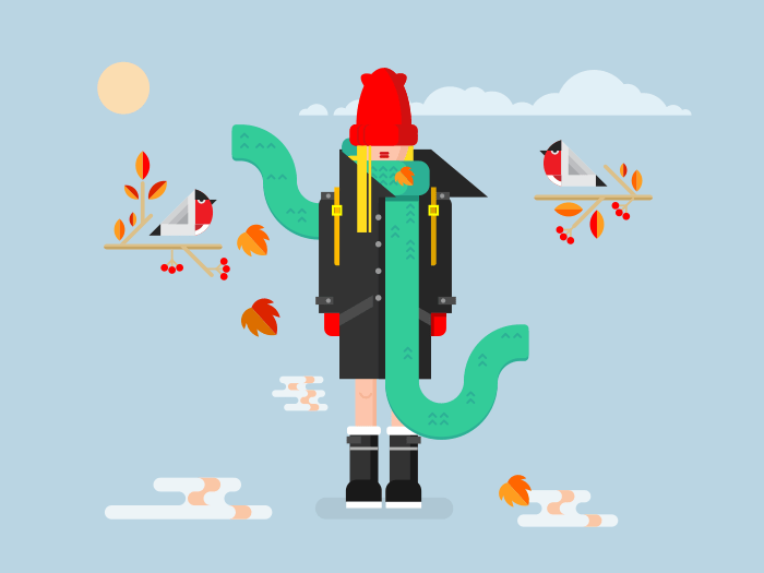 Girl in coat flat vector illustration
