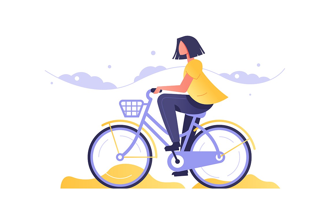 Girl on bicycle going by road