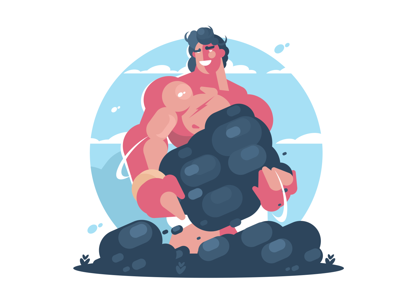 Mythological character of Hercules. Strong muscular guy. Vector flat illustration