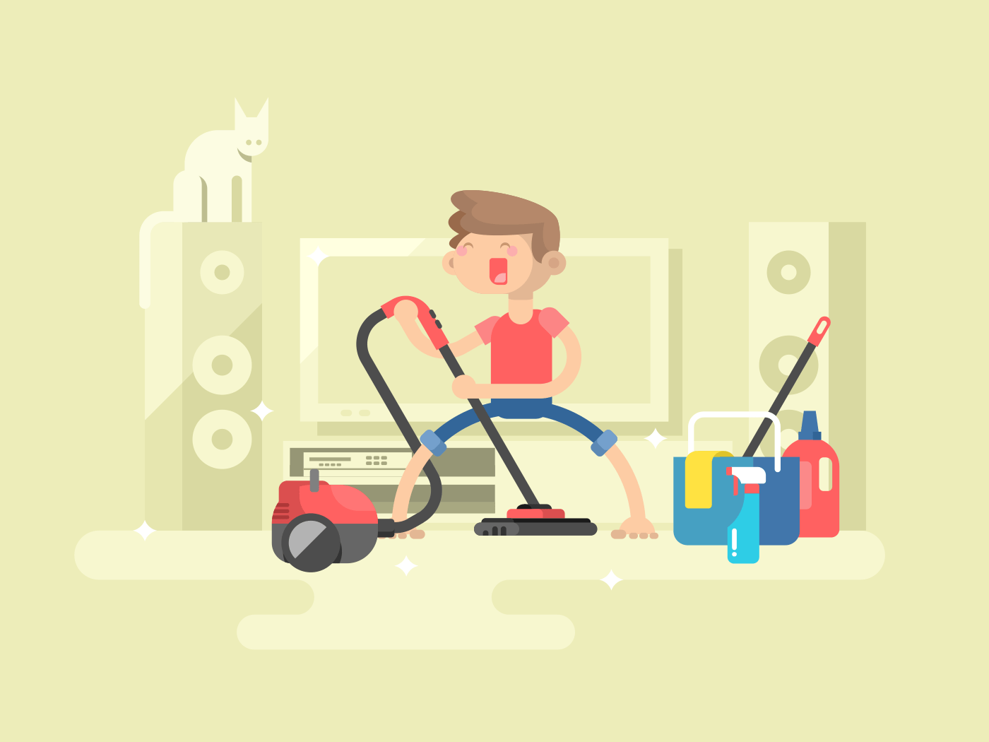 Boy cleaning house flat vector illustration