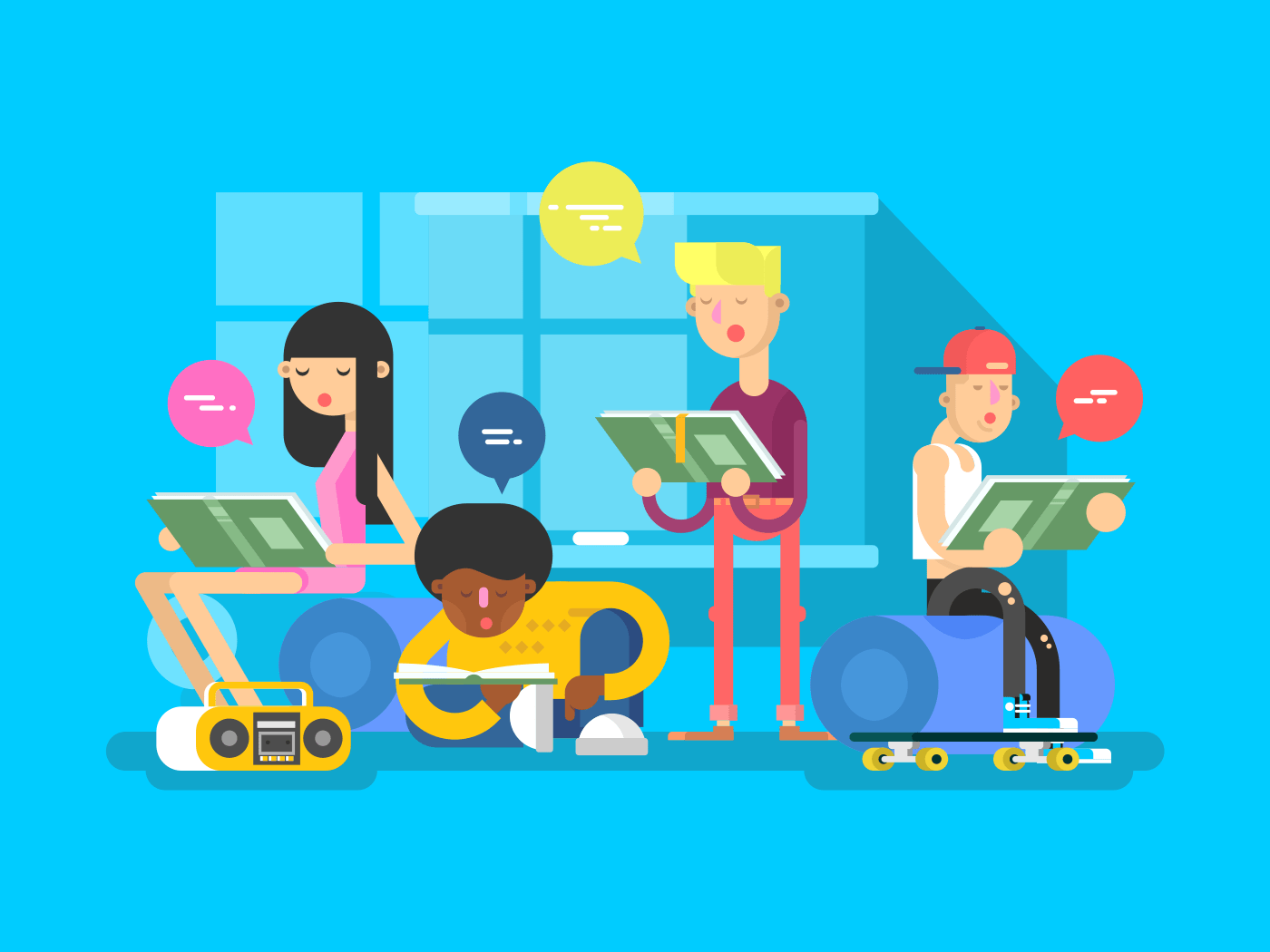 Students group flat vector illustration