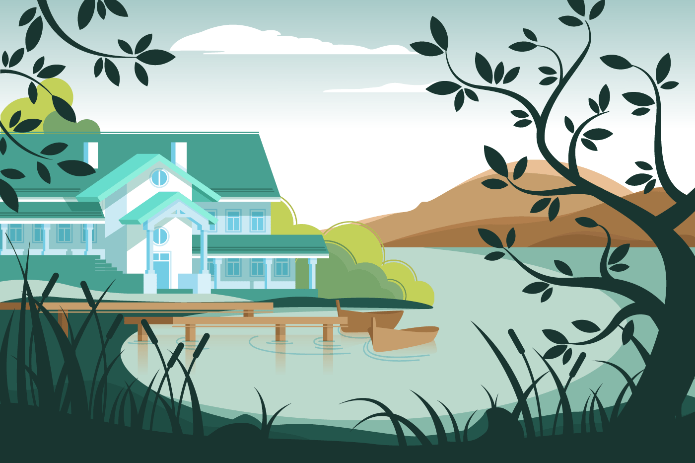 Country house on river bank
