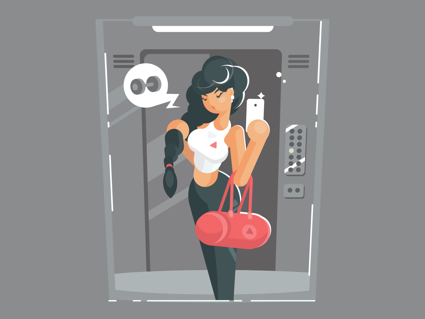 Young girl selfie in elevator illustration