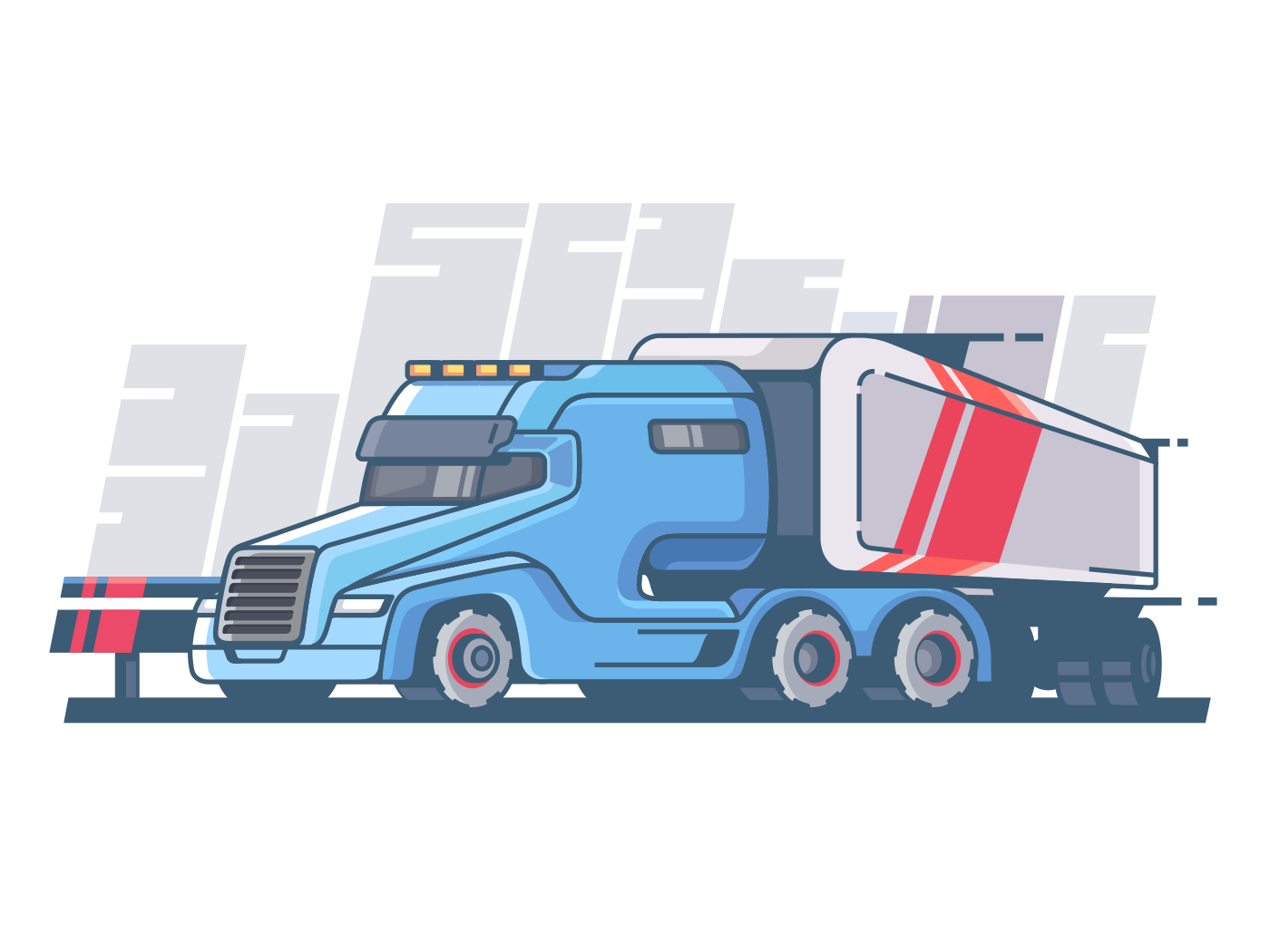 Large truck with long trailer for cargo transportation. Vector illustration