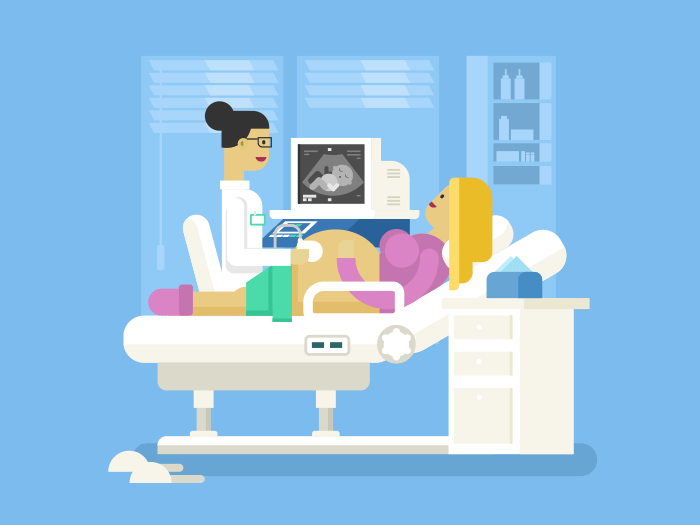 Ultrasound of a pregnant woman flat vector illustration