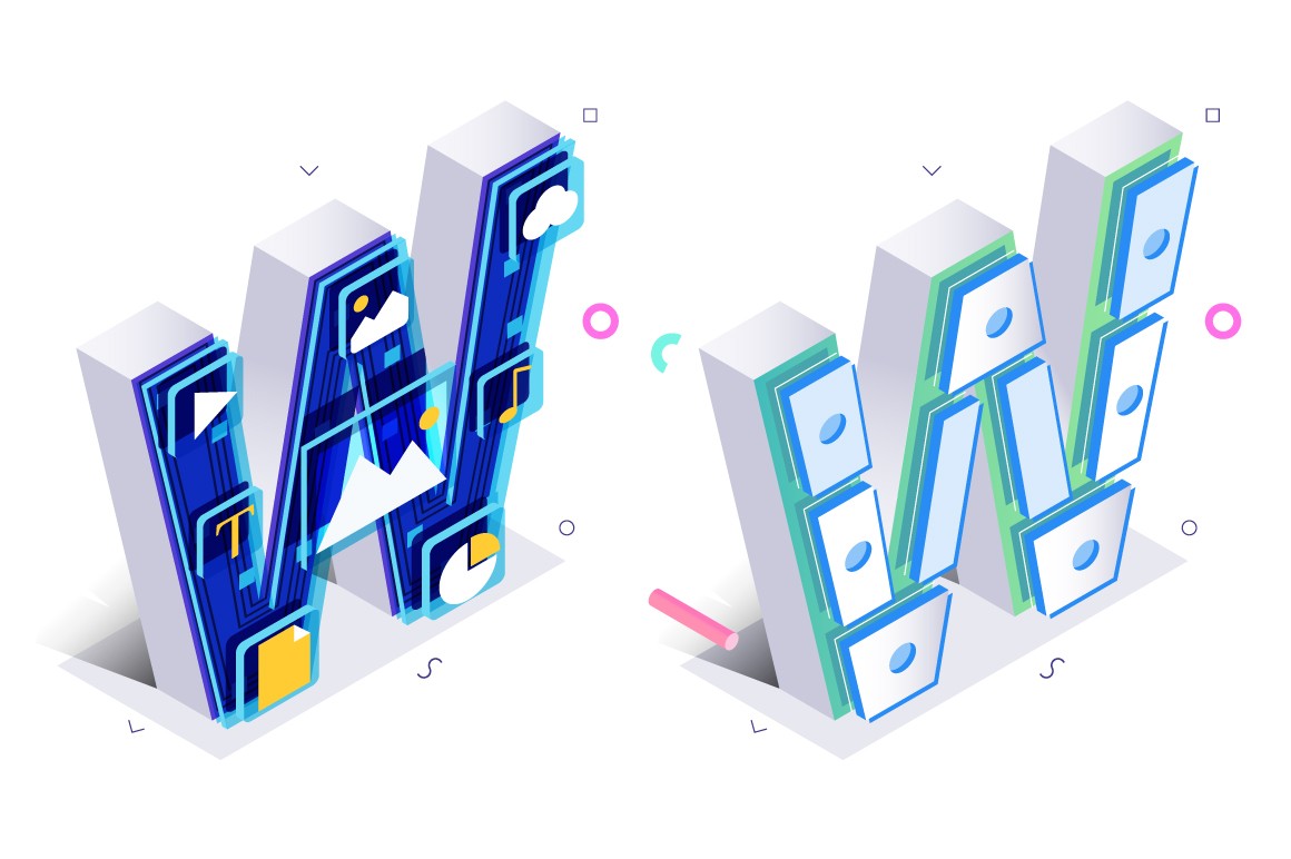 Letter W made with virtual internet style
