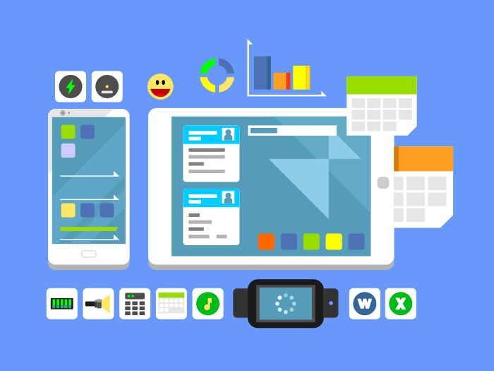 Developing a mobile app and layout flat vector illustration