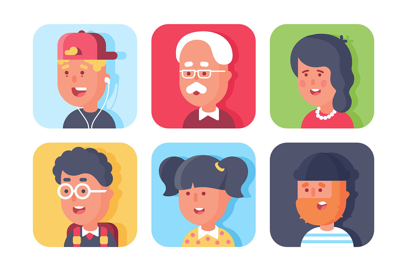 Set of avatars with faces.