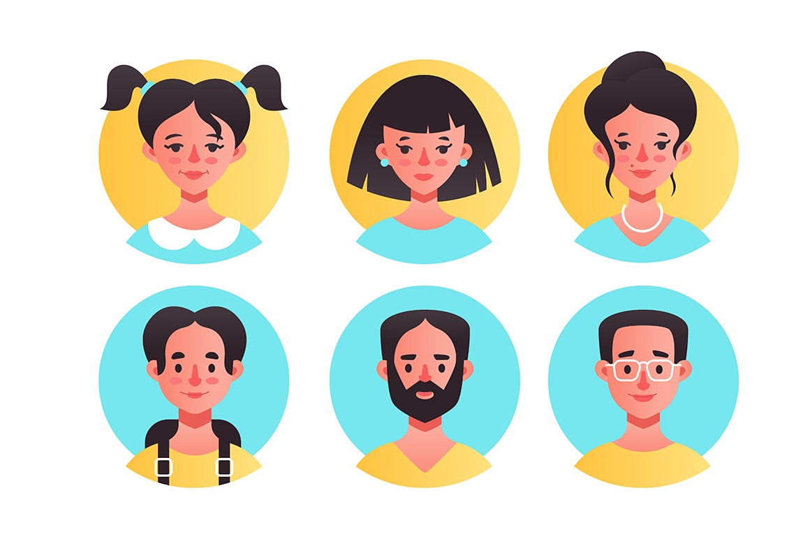 Female and male avatars icons set
