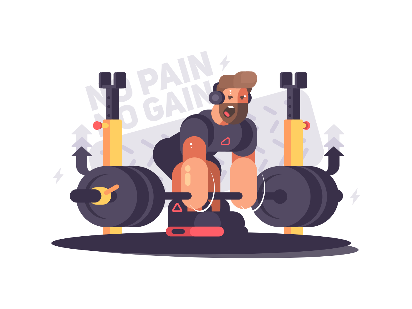 Strong man athlete does deadlift in gym. Vector flat illustration
