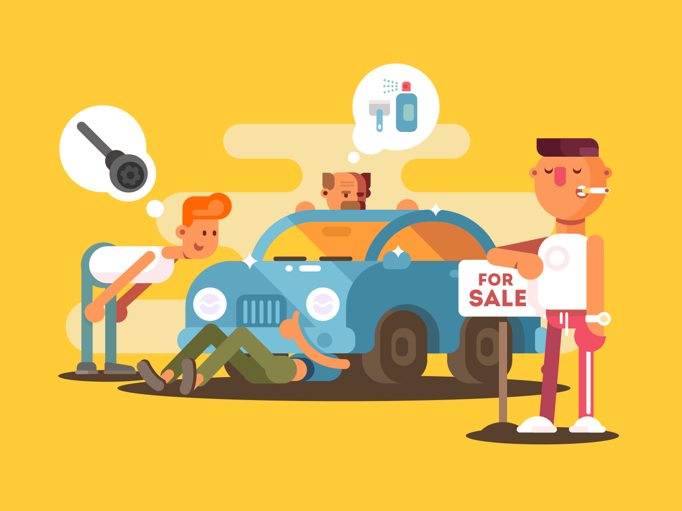 Setting car for sale flat vector illustration
