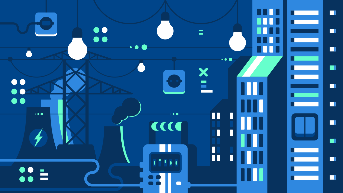City electricity supply. Power plant produces energy for lighting. Vector illustration