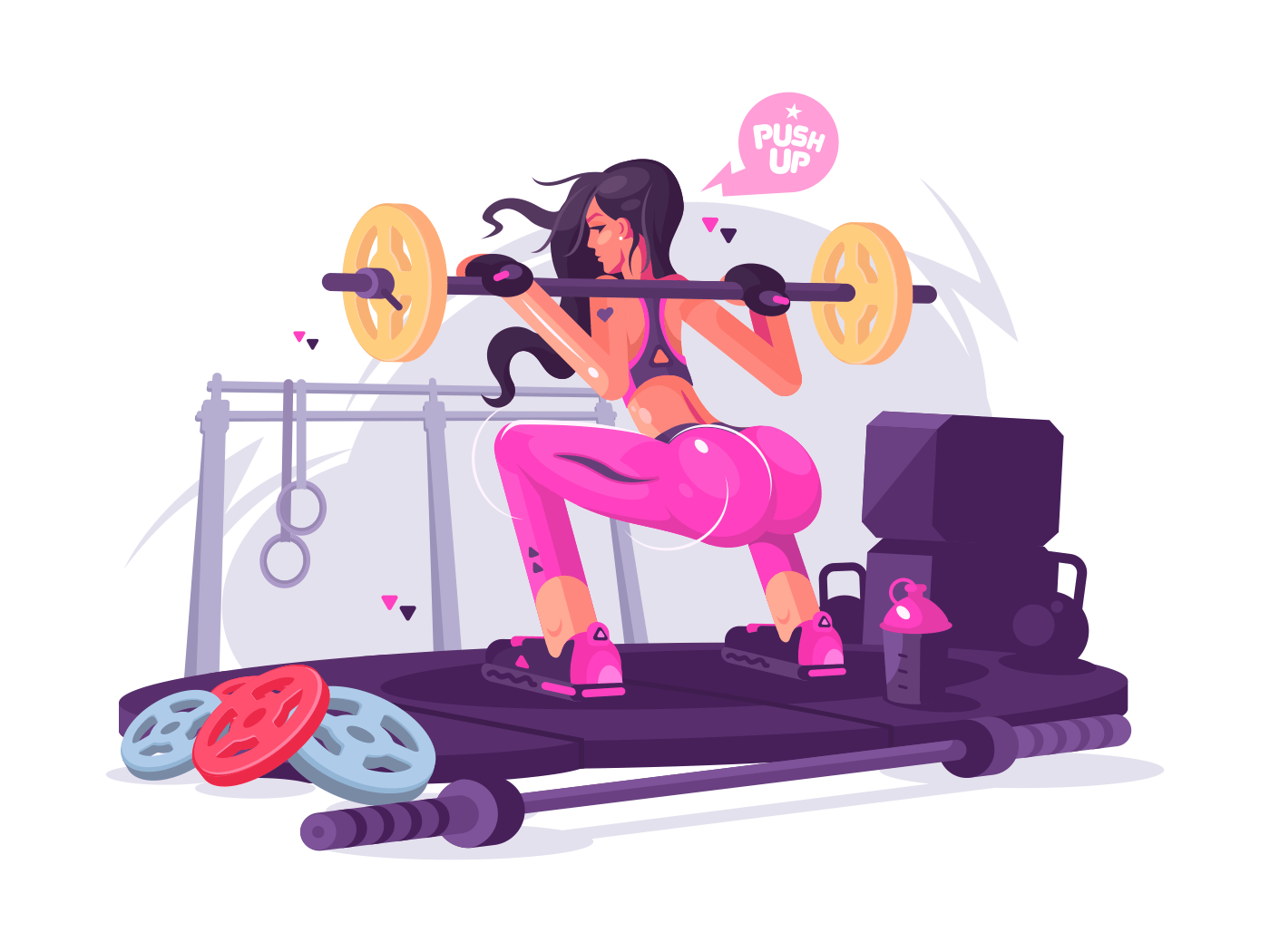 Fitness girl in gym illustration
