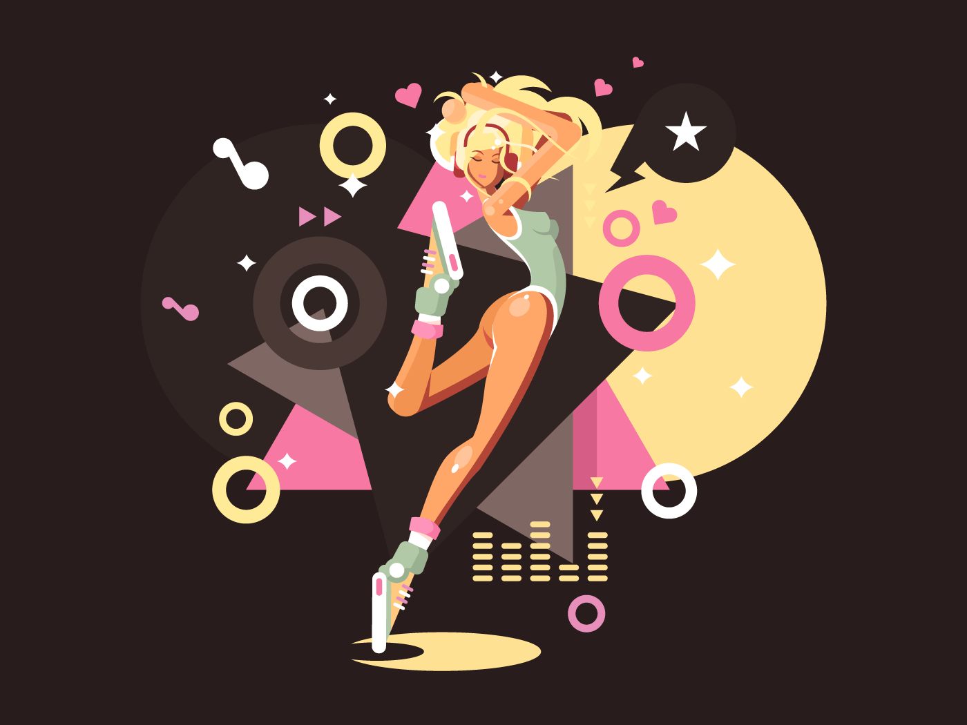 Girl dancing in club flat vector illustration