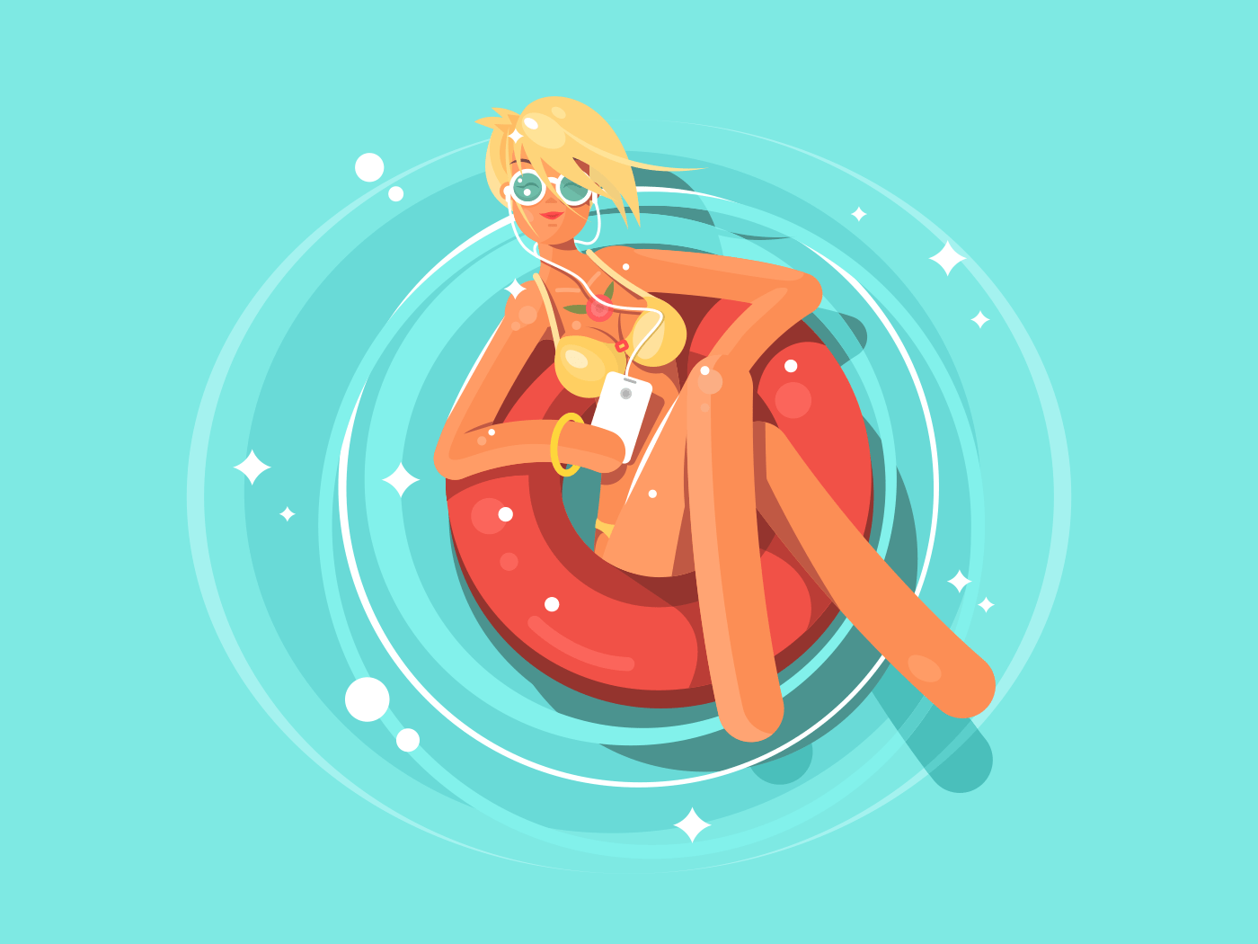 Girl in the pool flat vector illustration