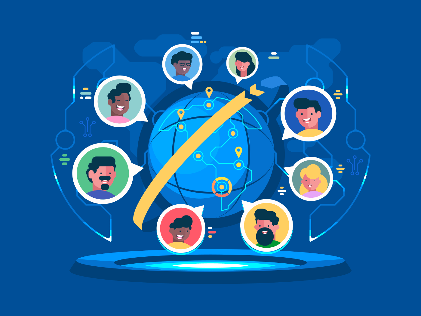 Global communication worldwide. People communicate at a distance. Vector flat illustration