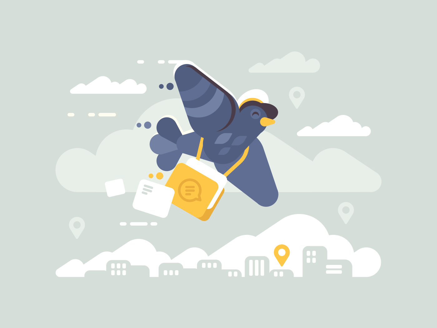 Postage pigeon character. Homer delivery of mail and letters. Vector illustration