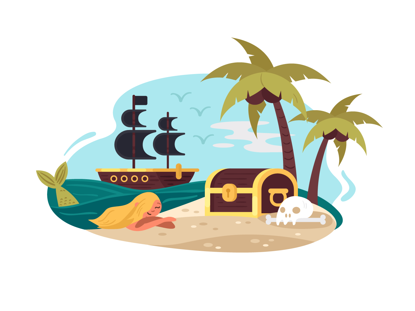 Pirate uninhabited island illustration