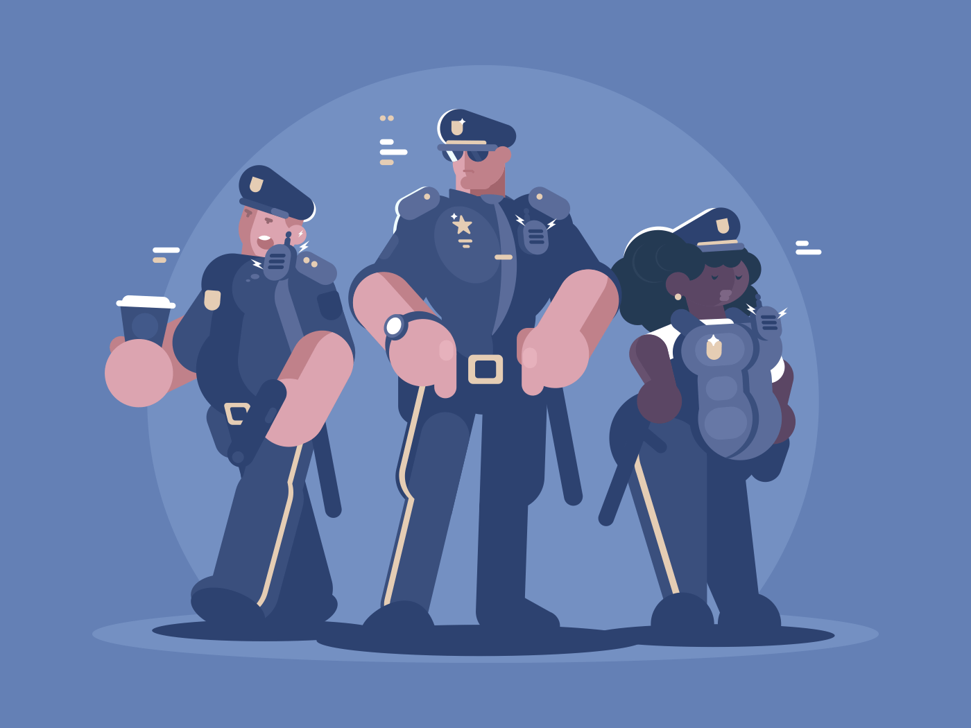 Group of police man and woman. Law, order and security. Vector illustration
