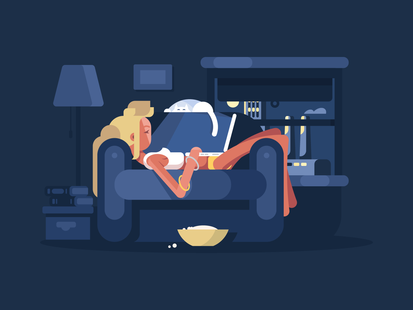 Blond woman relaxing flat vector illustration