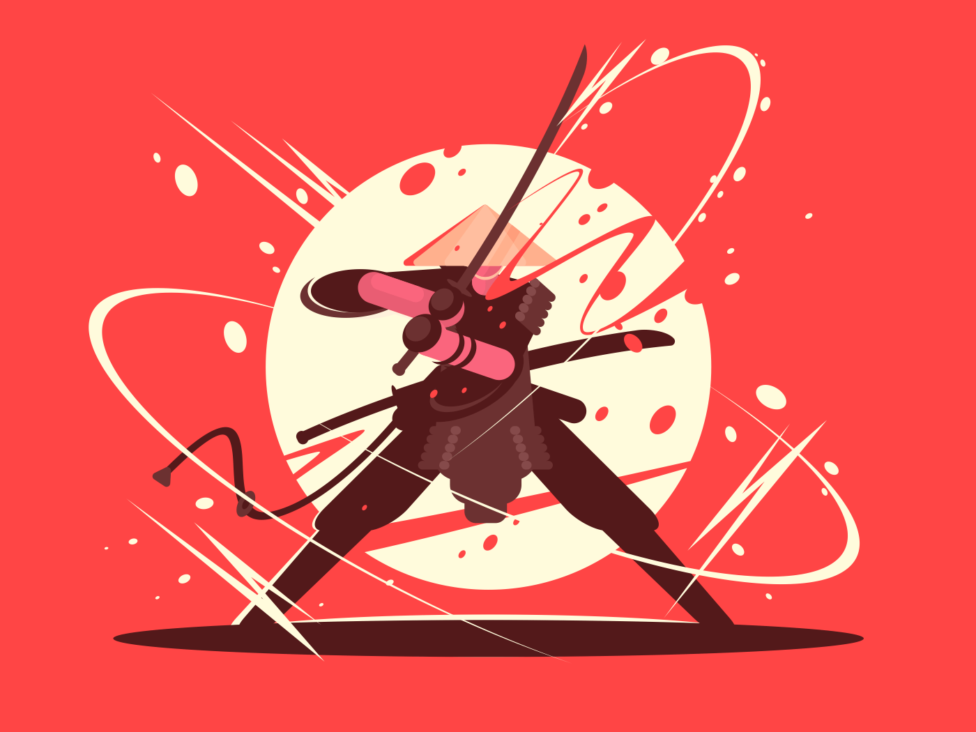 Japanese battle samurai with katana. National martial arts. Vector illustration