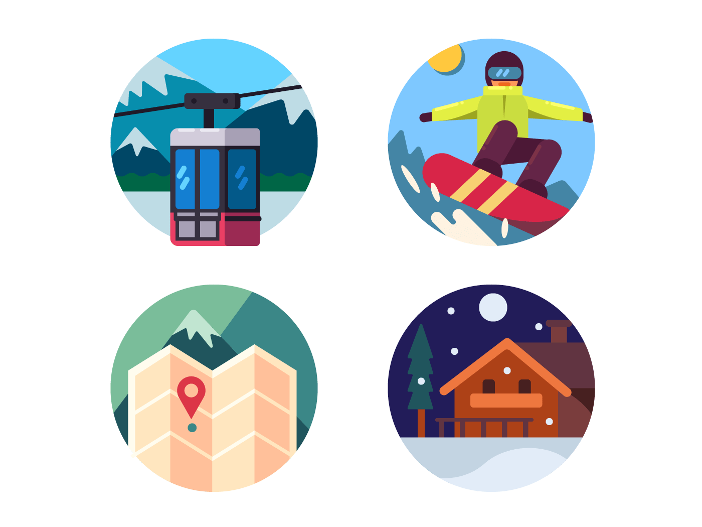 Ski resort set of icons