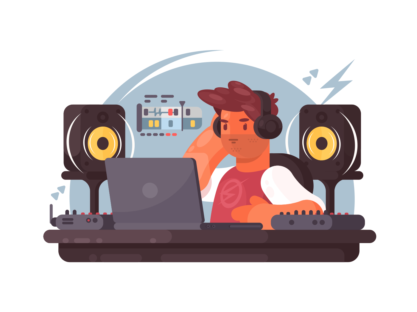 Sound designer on workplace illustration