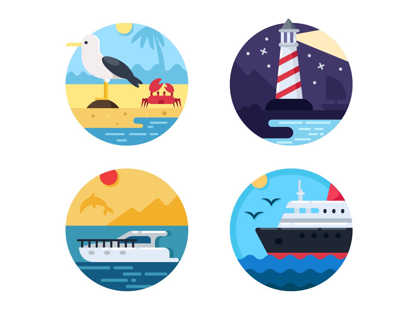 Sea travel set icons