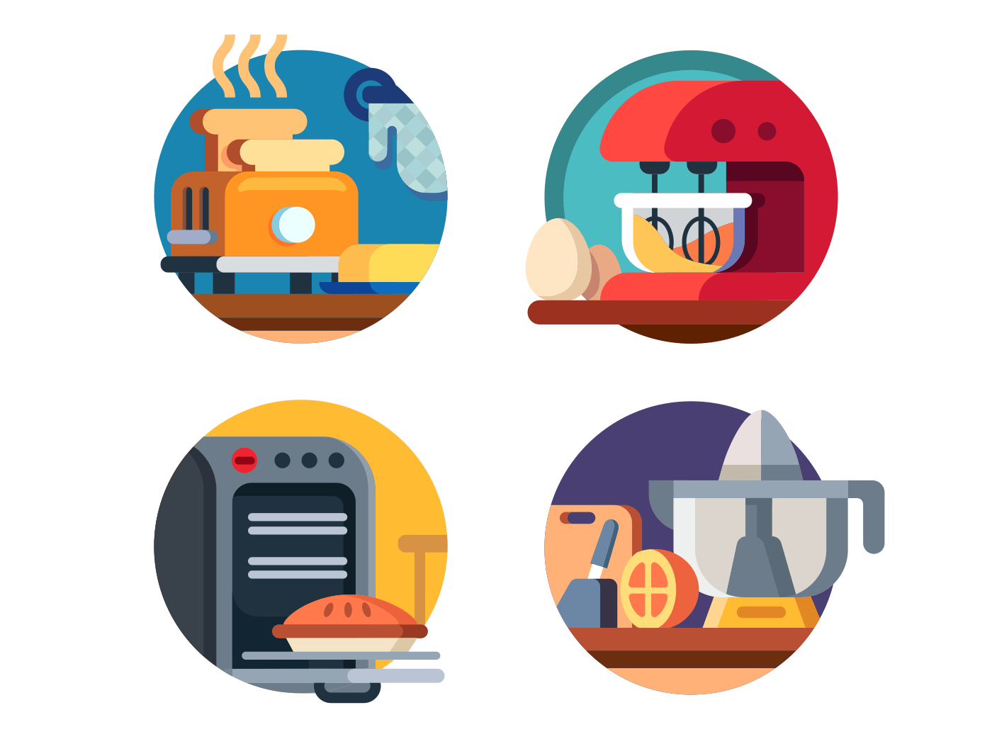 Kitchen appliances flat vector icons