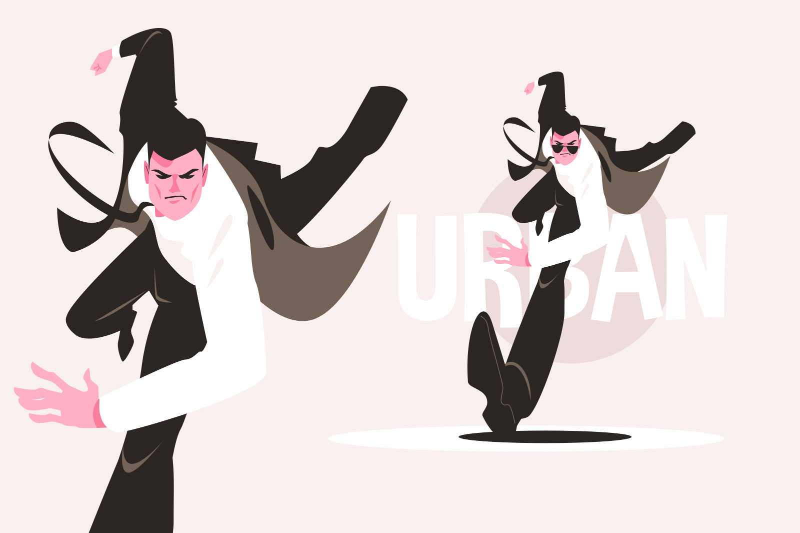 Running guy in rush vector illustration. Man in presentable suit hurry on work flat style. Criminal running from police. Run concept. Isolated on pink background