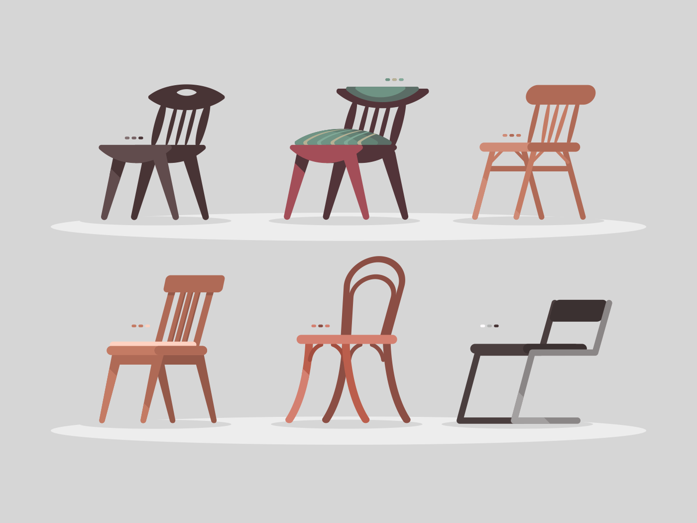Set of chairs for home and office interior. Modern and vintage furniture. Vector illustration