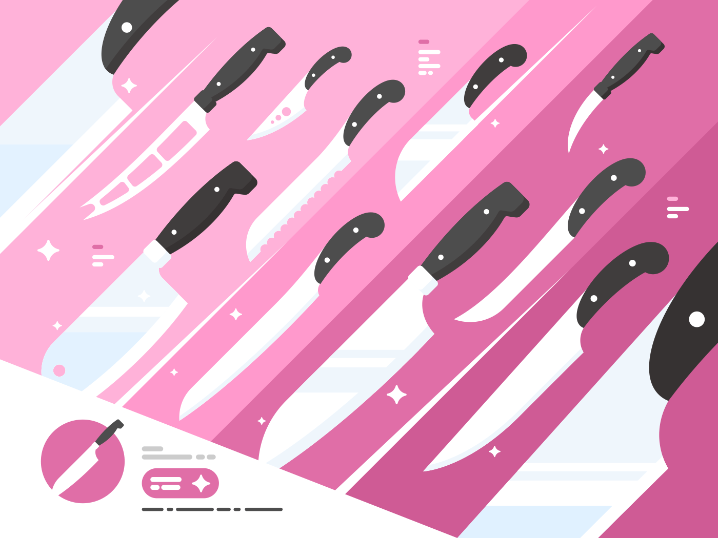 Set of kitchen knives. Sharp metal knife for cooking. Vector illustration