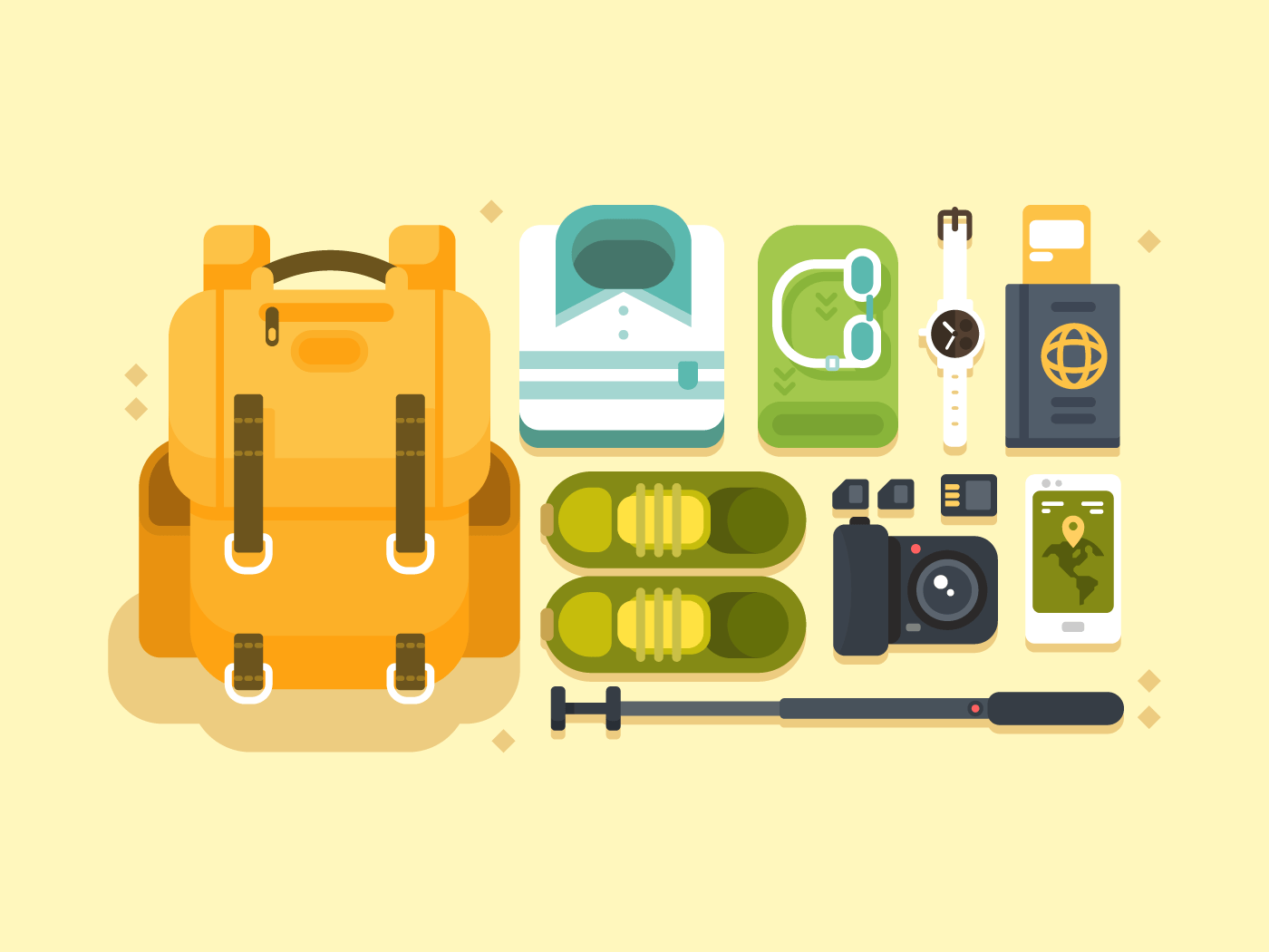 Travel or vacation accessories flat vector illustration