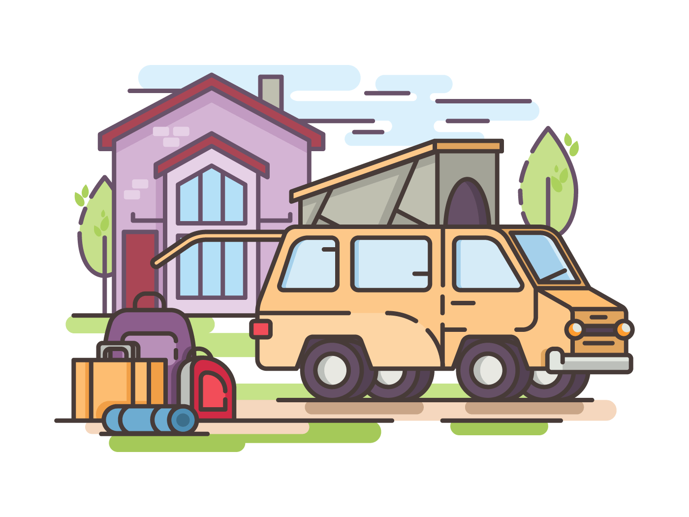 Collect things for recreation or transfer to large van. Vector illustration