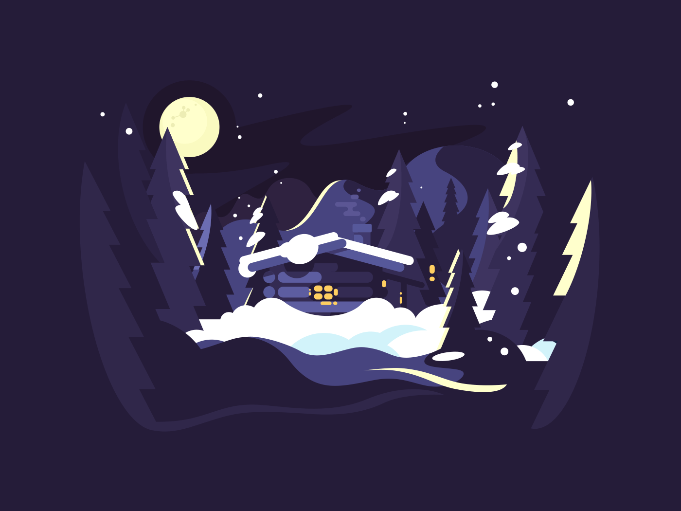 House in woods winter illustration