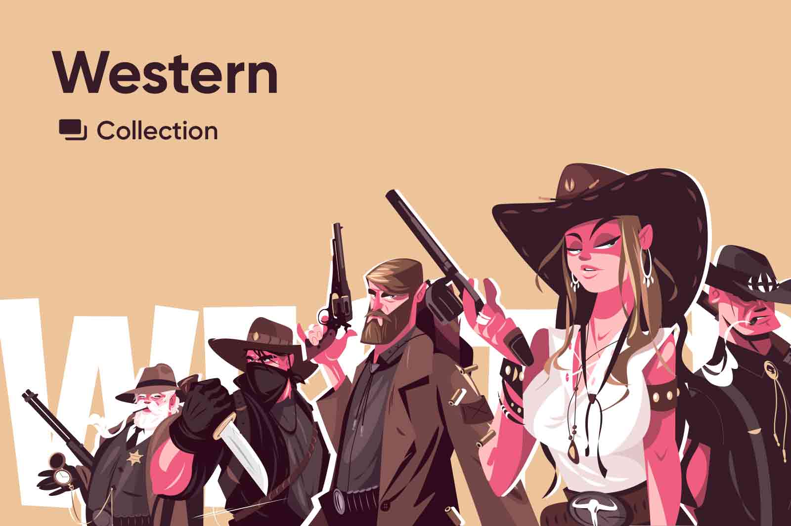 Series of characters illustrations directly from wild wild west. You better do mess around this guys, rules are different here. this gorgeous collection available exclusively on kit8.net