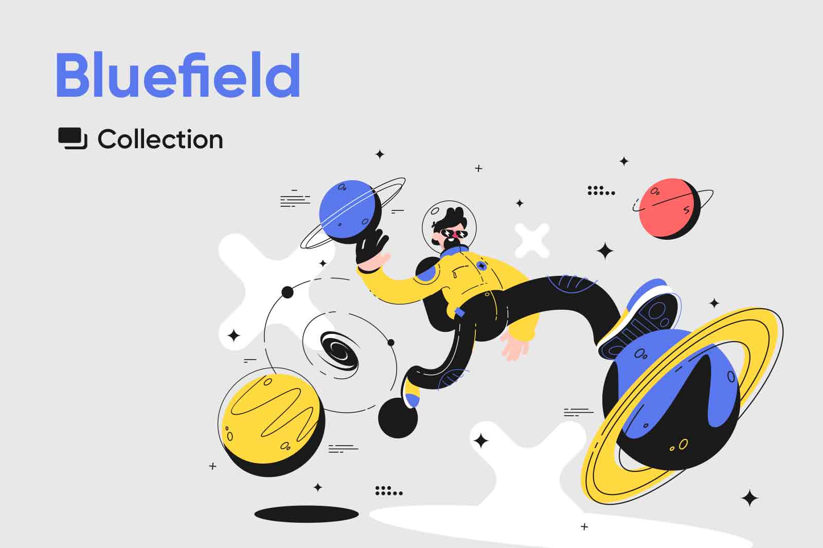 Fun and charismatic vector character illustrations made with blue color domination.