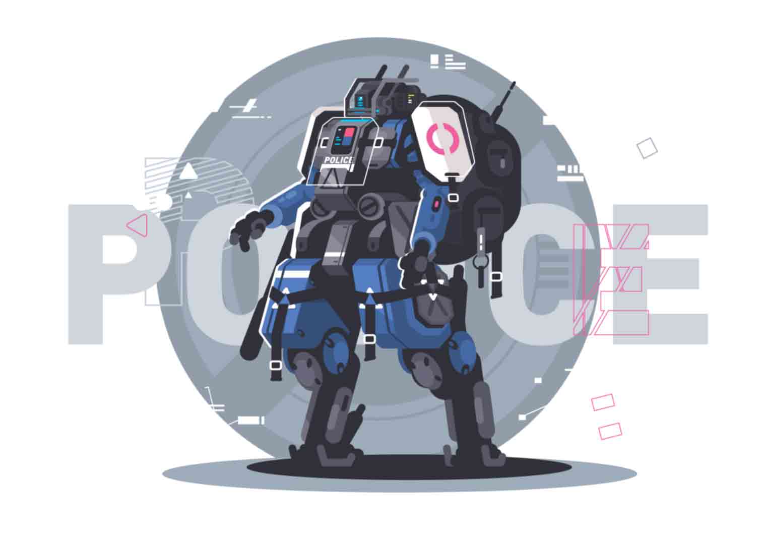 Vector illustrations of hi tech cyber technologies of the near future, advanced drones and robots characters.