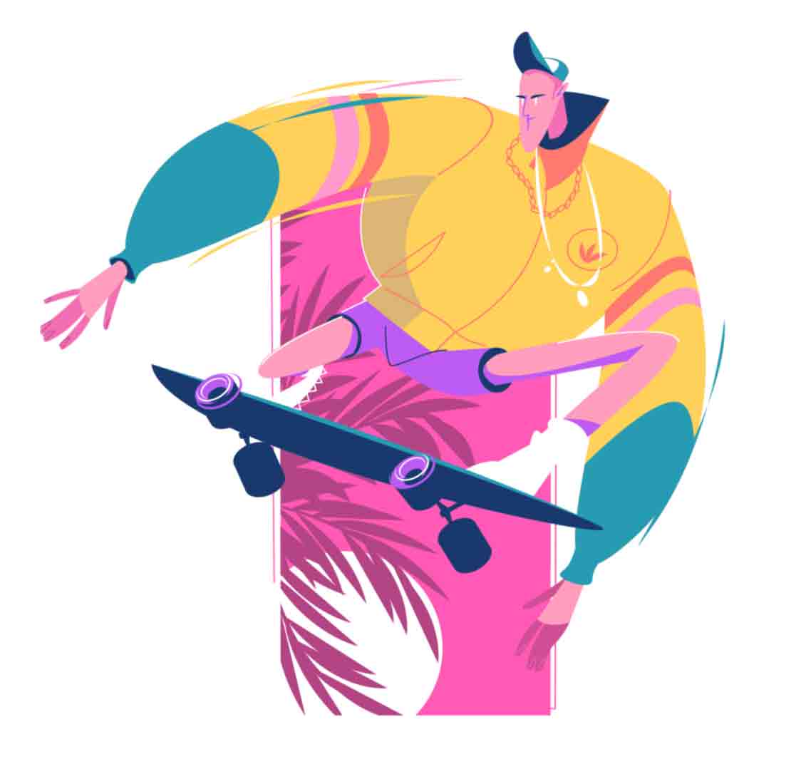Bright character illustrations on a summer theme with lots of sun and summer heat. Summer activities, vacation and relaxation.