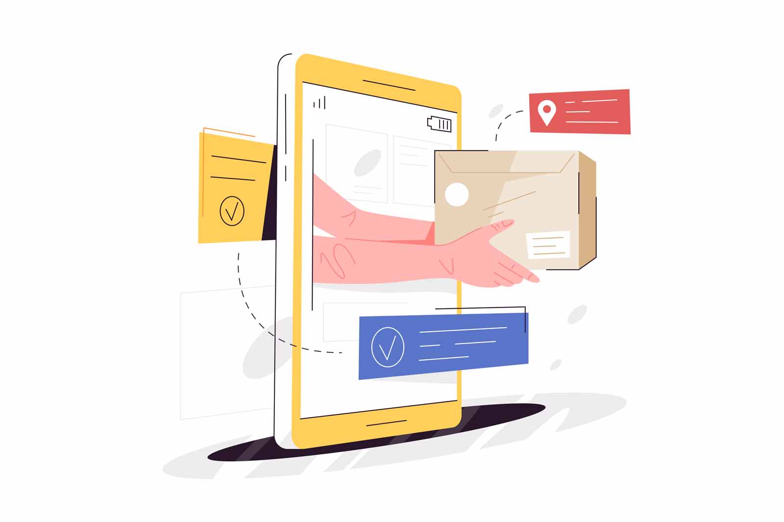 Phone application for fast order and delivery service vector illustration. Manage your orders online flat style. App, shipping concept