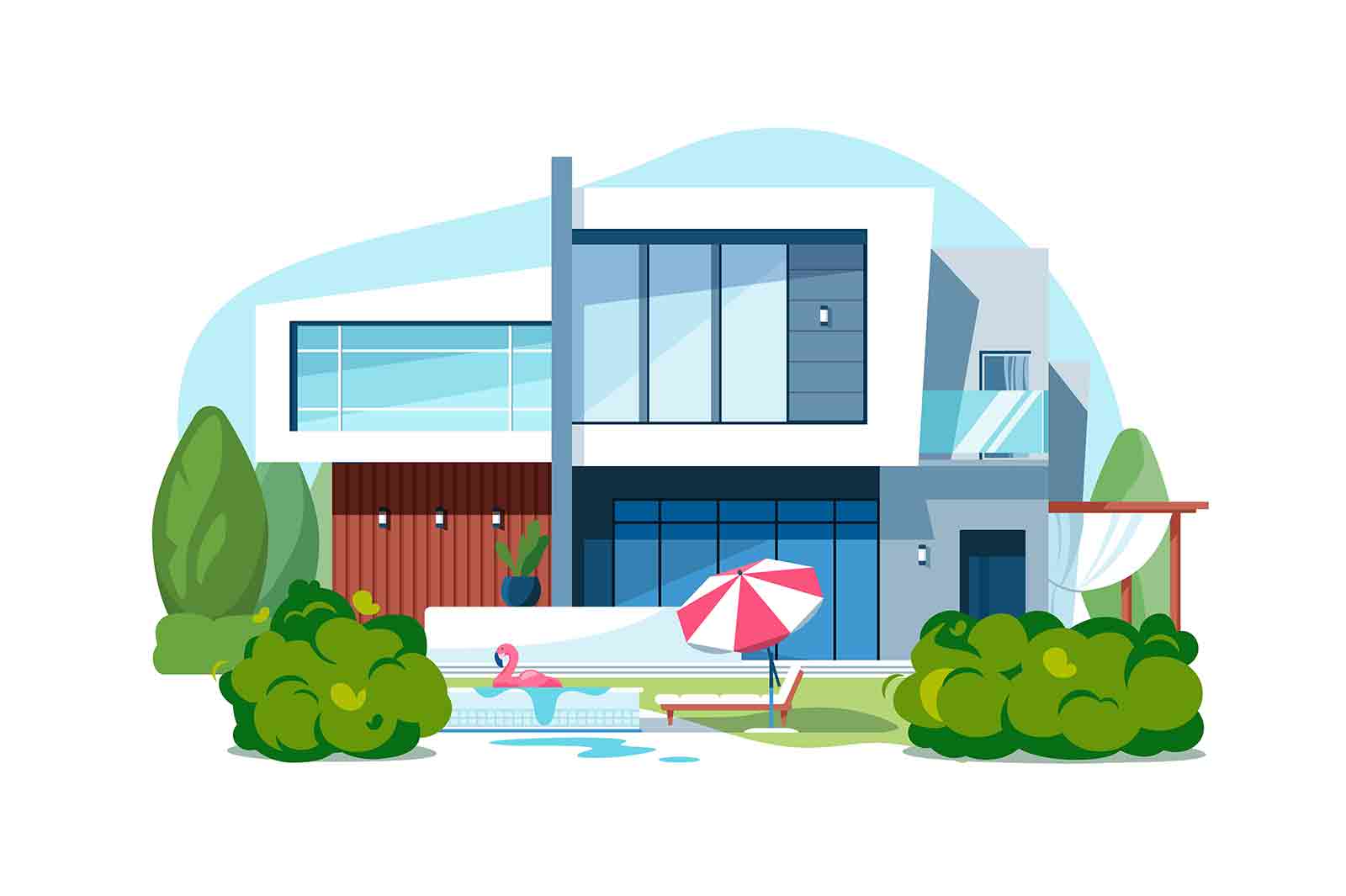 Luxury house with private territory and pool vector illustration. Elite building in countryside flat style. Real estate, investment concept