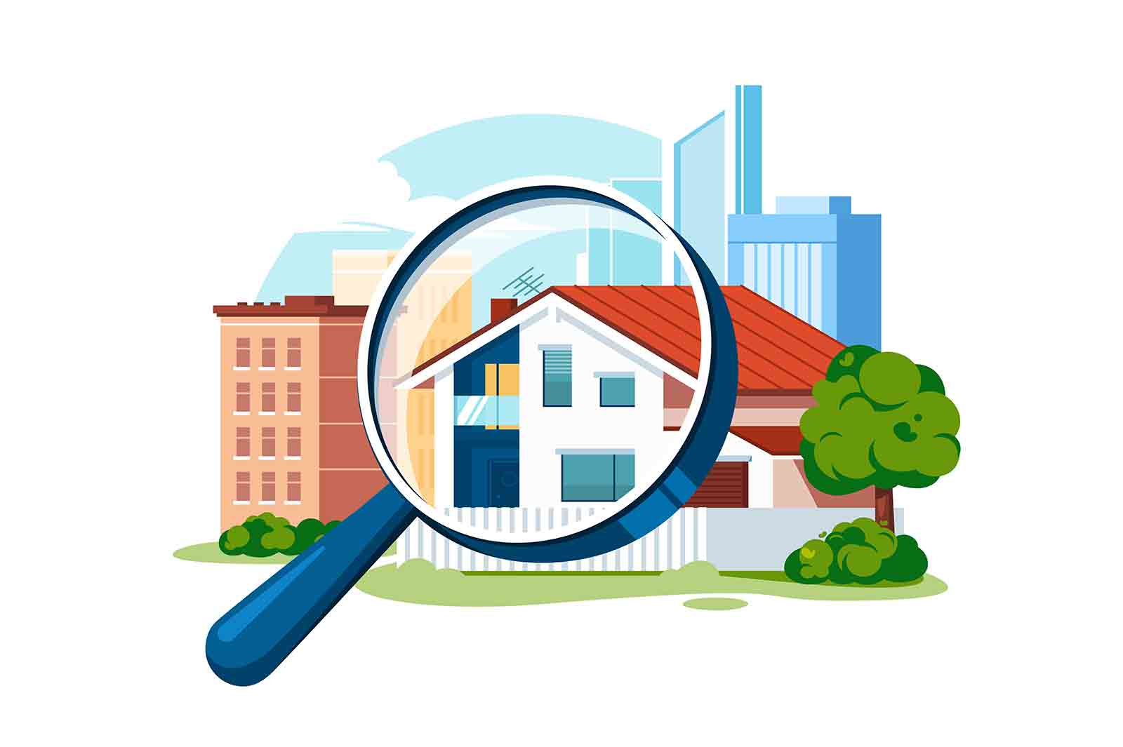 Search for real estate or place for living vector illustration. Available place for rent or sale flat style. Property, accommodation concept