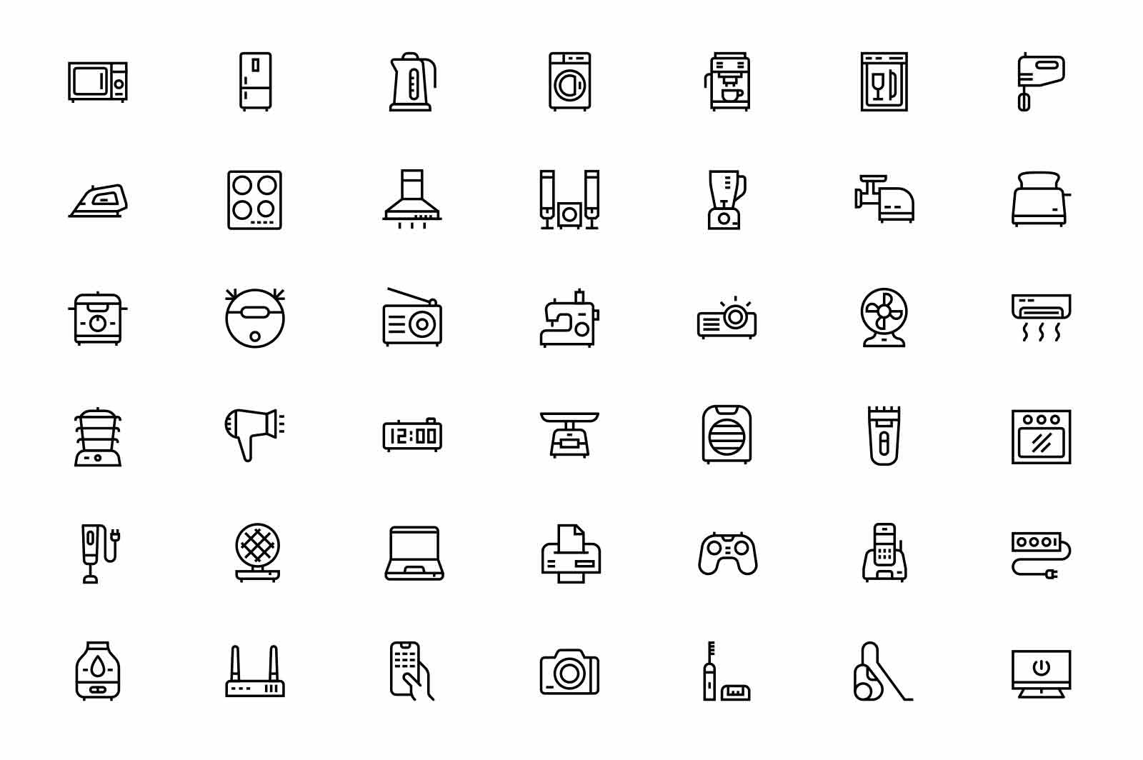 Useful household appliances icons set vector illustration. Electrical equipment, tools for home line icon. Technology, electronics concept