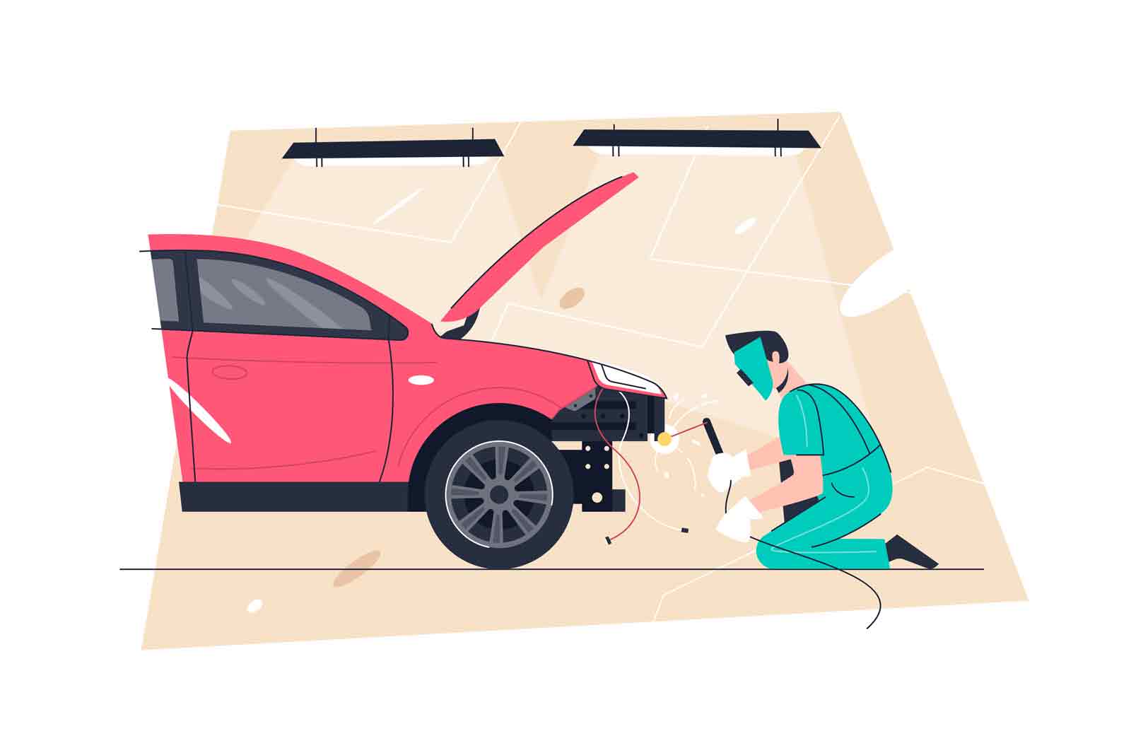 Car body repair service vector illustration. Car body repair service flat concept. Straightening and car denting
