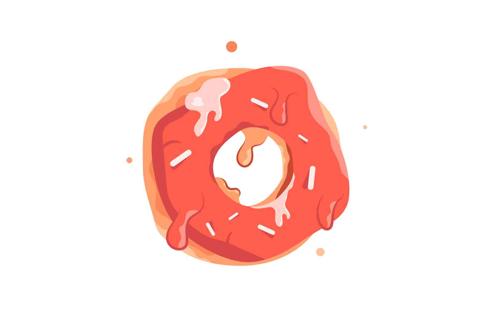 Glazed donut icon with sprinkles isolated on white background, flat vector illustration.