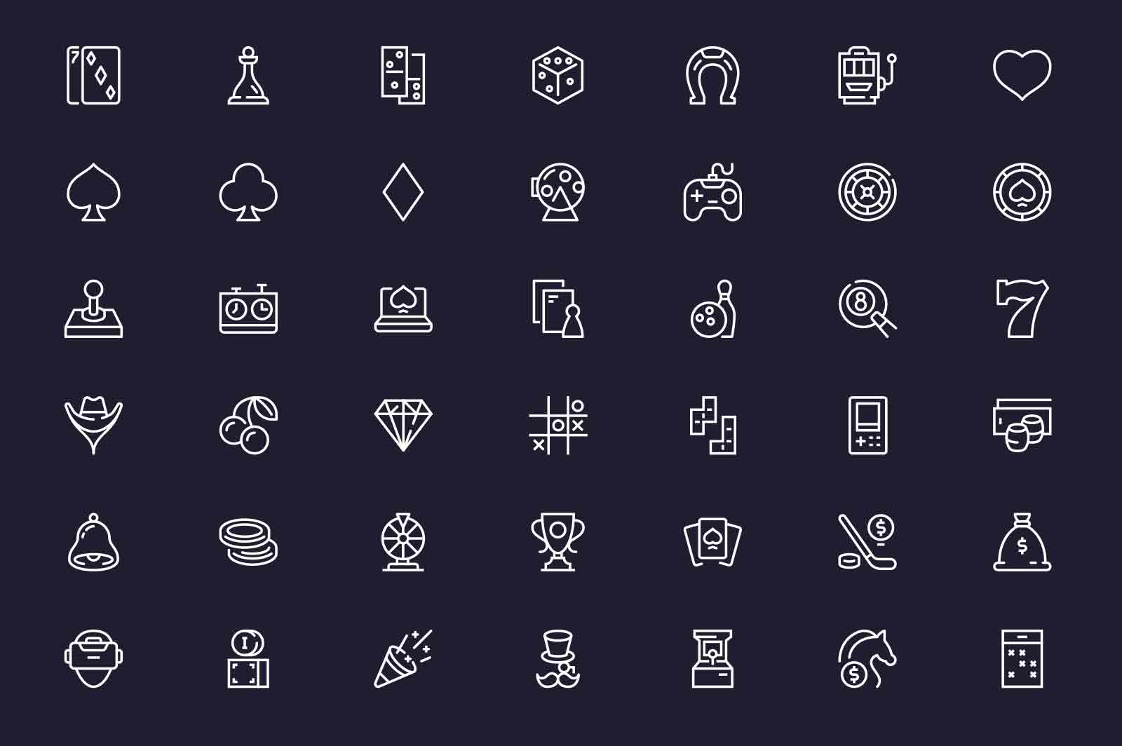 Games for fun pastime icons set vector illustration. Train brain in online games line icon. Dark background