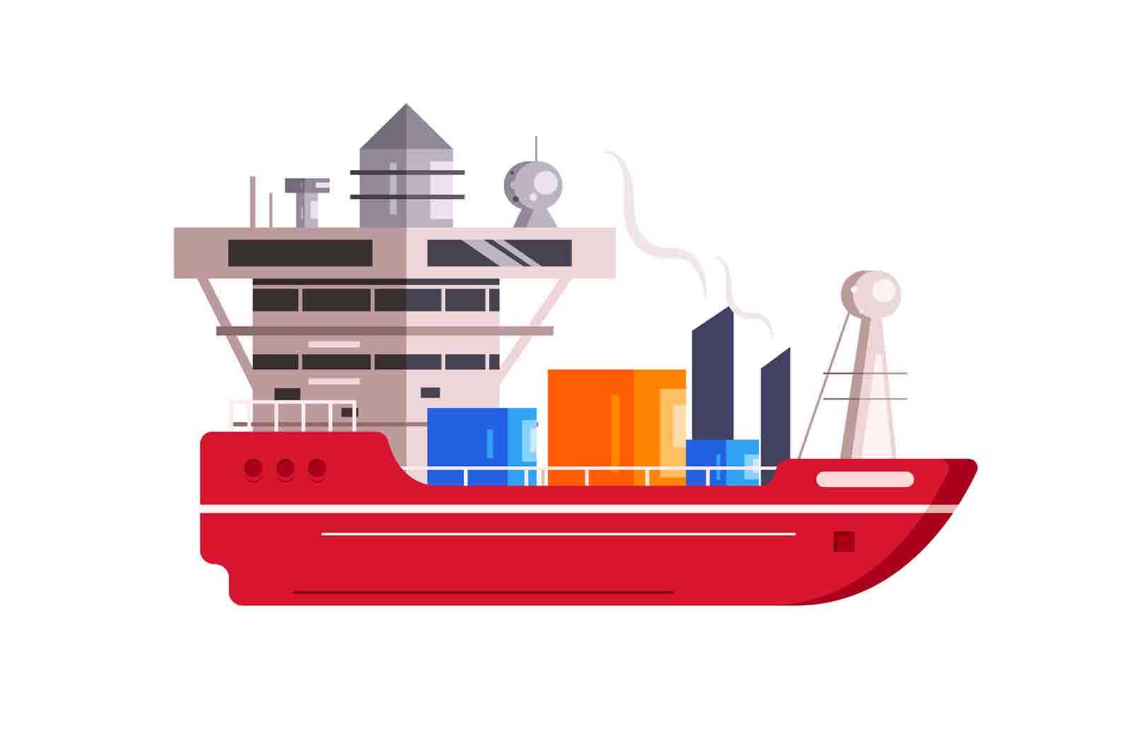 Illustration of a cargo ship that is sailing to another part of the ocean, cargo, ocean, vector.