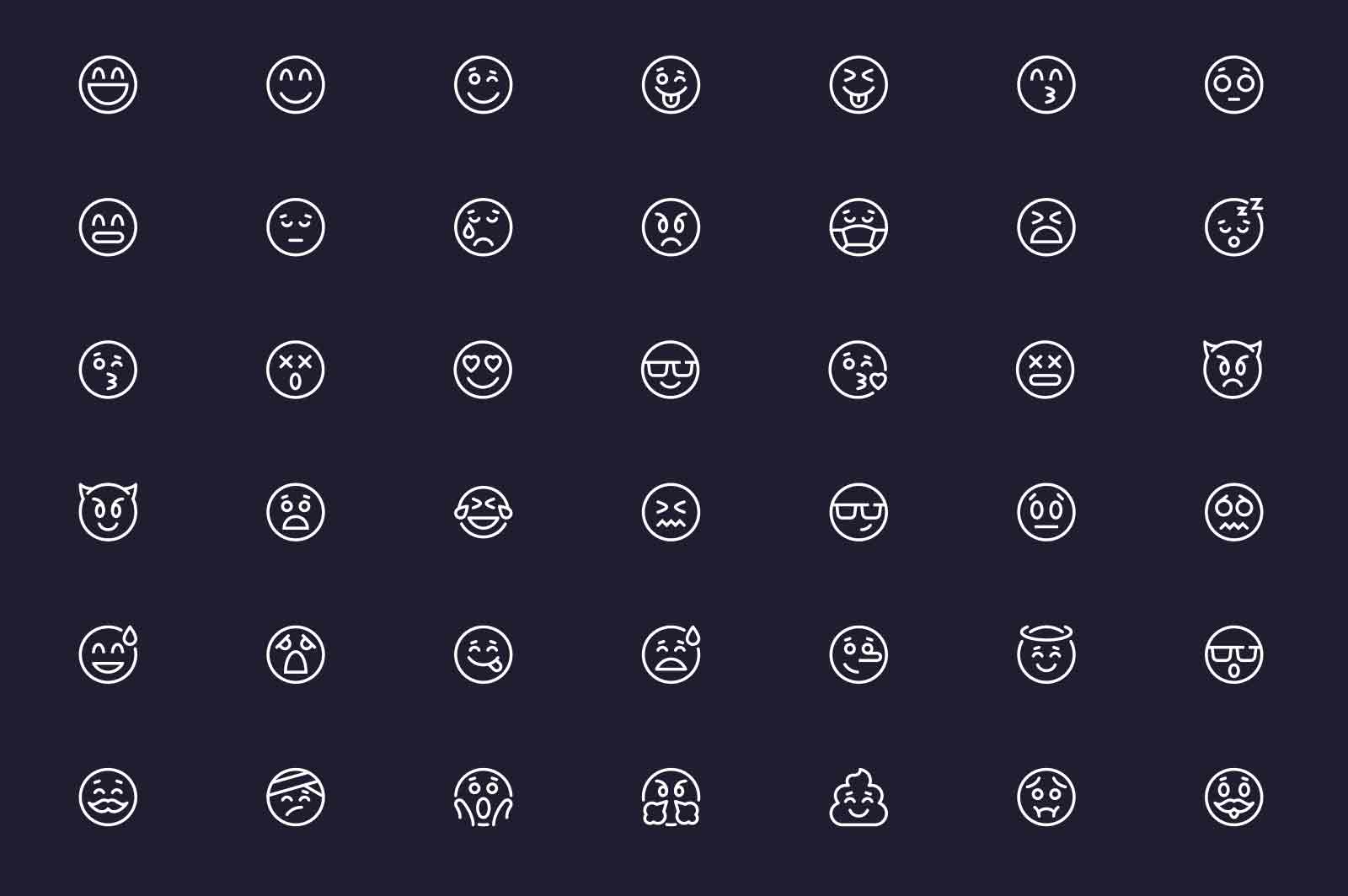 Emojis with emotions icons set vector illustration. Way to express emotion in texting line icon. Dark background