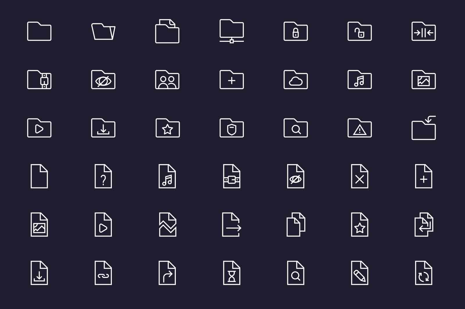 File organization and document archive icon set vector illustration. Folder synchronization line icon. Dark background